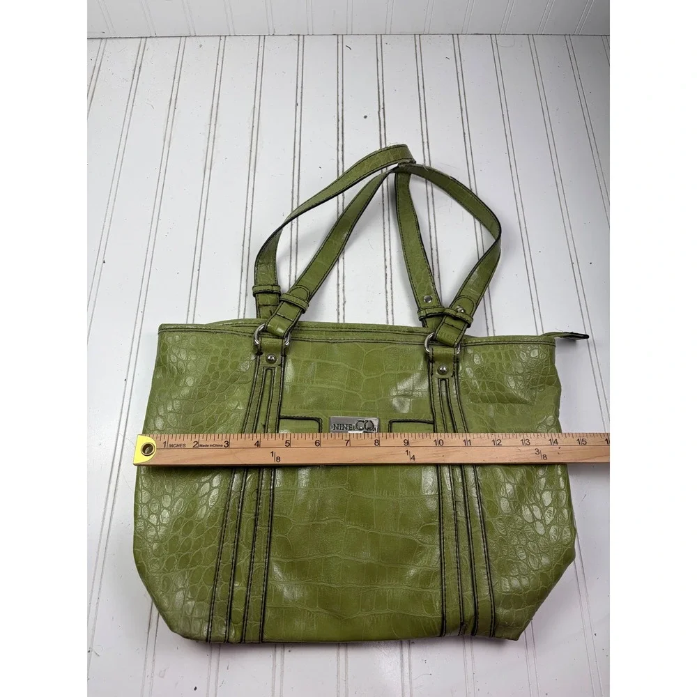 Nine & Co Vintage Y2K Green Faux Croc Leather Shoulder Bag Tote Purse